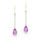 Amethyst Briolette Drop Dangling Earrings, 18 Karat Yellow Gold