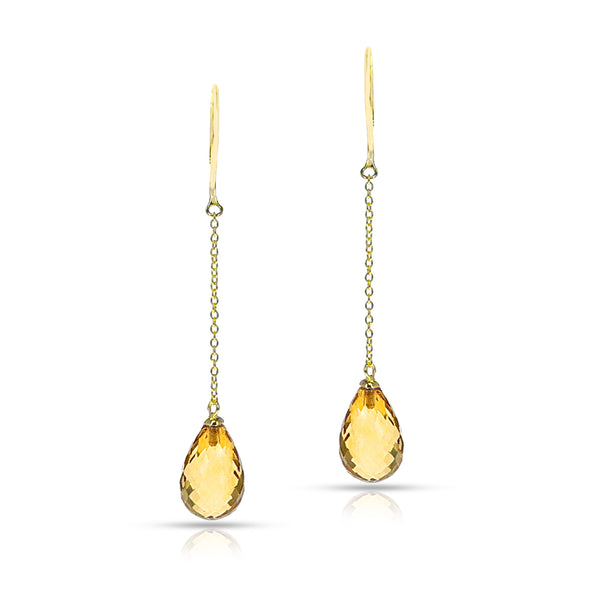 Semi-Precious Gemstone Briolette Drop Dangling Earrings, 18k
