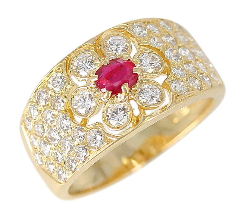 Van Cleef & Arpels Floral Ruby and Diamond Ring, 18K Yellow Gold, with Original VCA Box