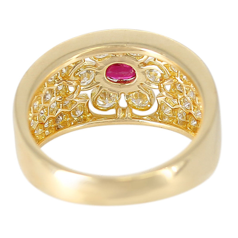 Van Cleef & Arpels Floral Ruby and Diamond Ring, 18K Yellow Gold, with Original VCA Box