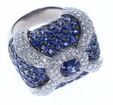 LEVIEV SAPPHIRE COCKTAIL RING WITH PAVE SAPPHIRES AND DIAMONDS, 18K GOLD
