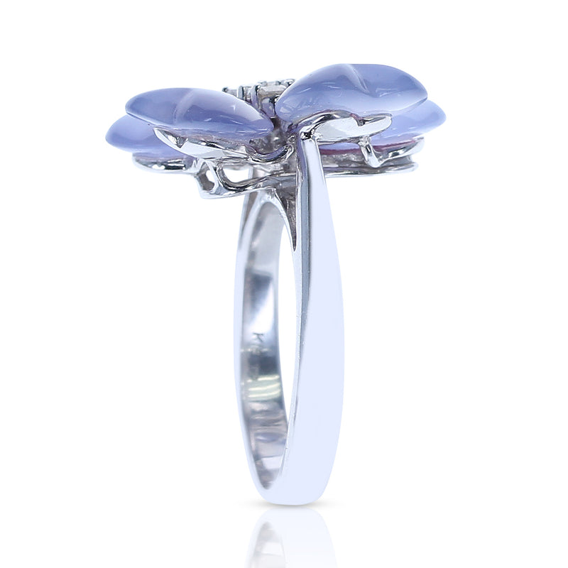 Floral Chalcedony Ring with Diamonds, 18K White Gold