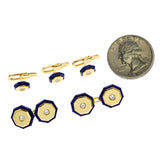 Italy Stamped Lapis and Gold Dress Shirt Pins and Cufflink Set, 18K Yellow Gold