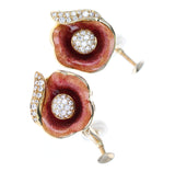 Fabergé Floral Enamel and Diamond Earrings, 18 Karat Yellow Gold