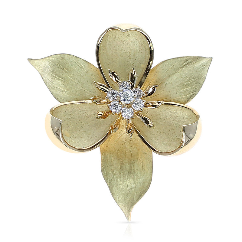 Tiffany & Co. Floral Diamond Brooch, 18 Karat Yellow Gold