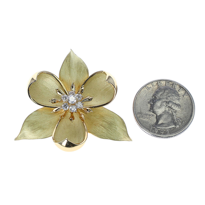 Tiffany & Co. Floral Diamond Brooch, 18 Karat Yellow Gold