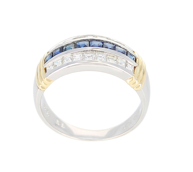 Mystery Set Sapphire and Diamond Band with Two 18K Yellow Gold Linings, Platinum