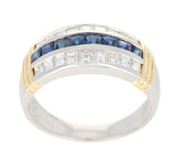 Mystery Set Sapphire and Diamond Band with Two 18K Yellow Gold Linings, Platinum