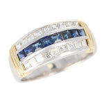 Mystery Set Sapphire and Diamond Band with Two 18K Yellow Gold Linings, Platinum