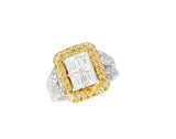 Emerald-Cut Diamond Engagement Ring with Pave Yellow Diamonds and White Diamonds, 18K Gold