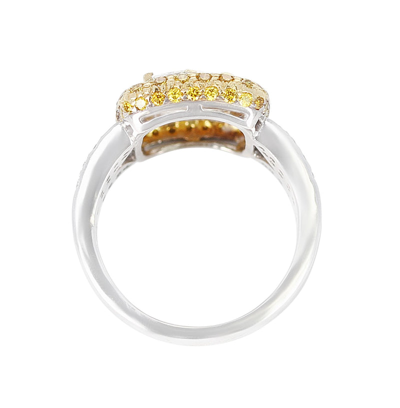 Emerald-Cut Diamond Engagement Ring with Pave Yellow Diamonds and White Diamonds, 18K Gold