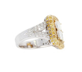 Emerald-Cut Diamond Engagement Ring with Pave Yellow Diamonds and White Diamonds, 18K Gold