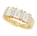 Three Emerald-Cut Diamond Band with Round Diamonds, 18K Yellow Gold