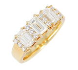 Three Emerald-Cut Diamond Band with Round Diamonds, 18K Yellow Gold