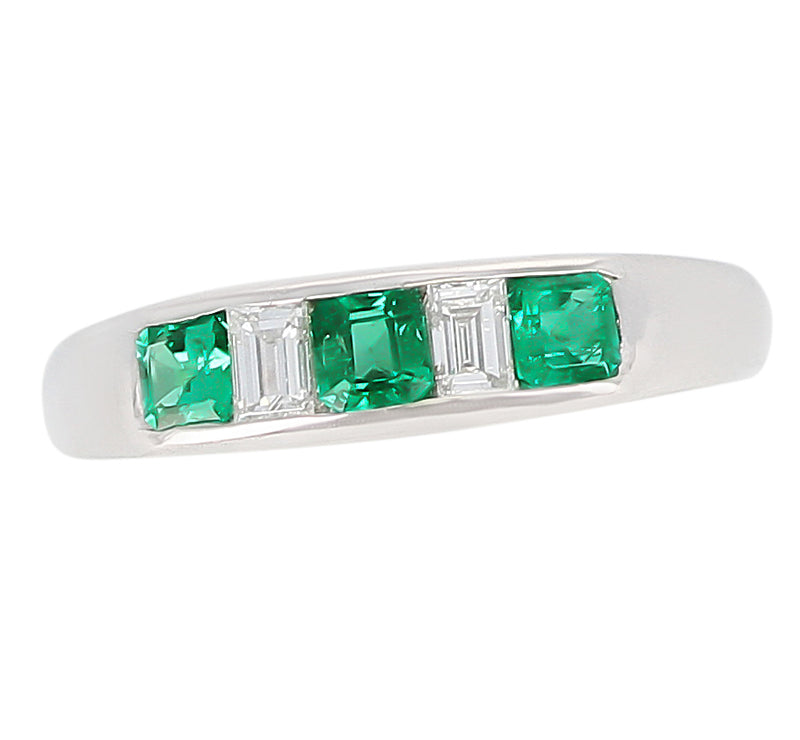 Channel-Set Invisible Emerald and Diamond Platinum Band