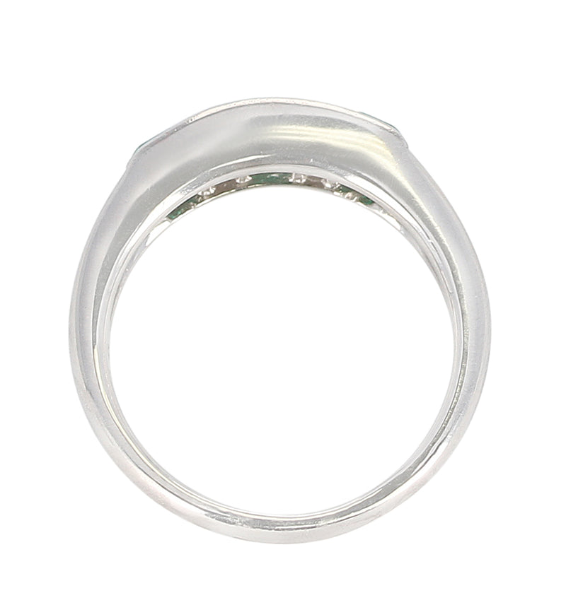 Channel-Set Invisible Emerald and Diamond Platinum Band