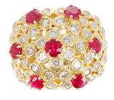 Ruby and Diamond Cocktail Cluster Ring, 18K Yellow Gold