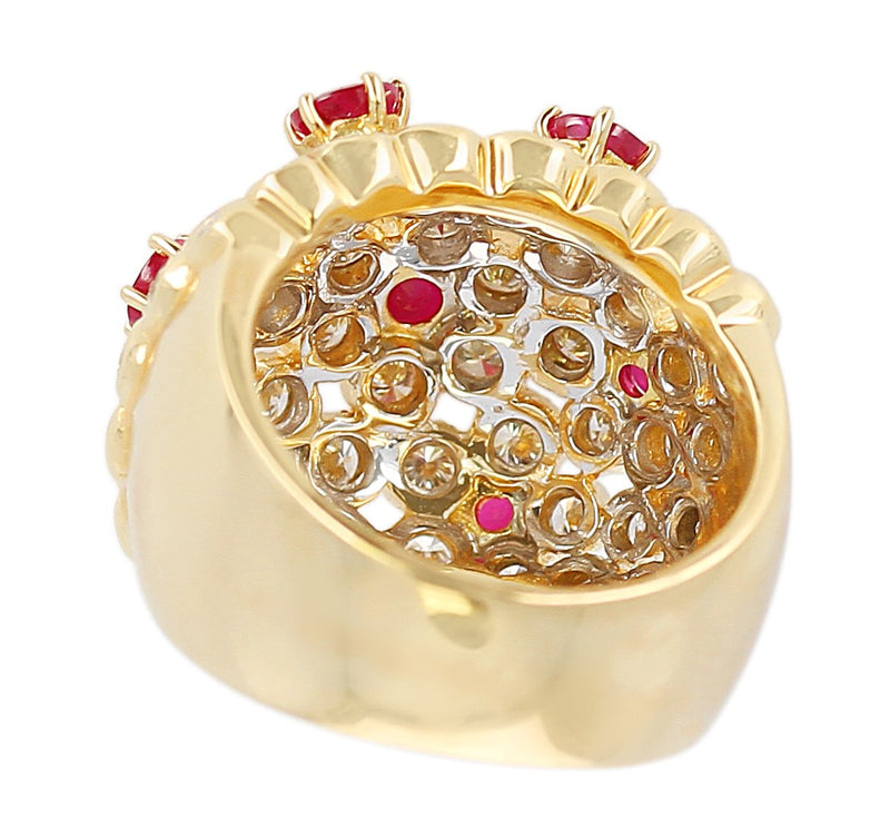 Ruby and Diamond Cocktail Cluster Ring, 18K Yellow Gold