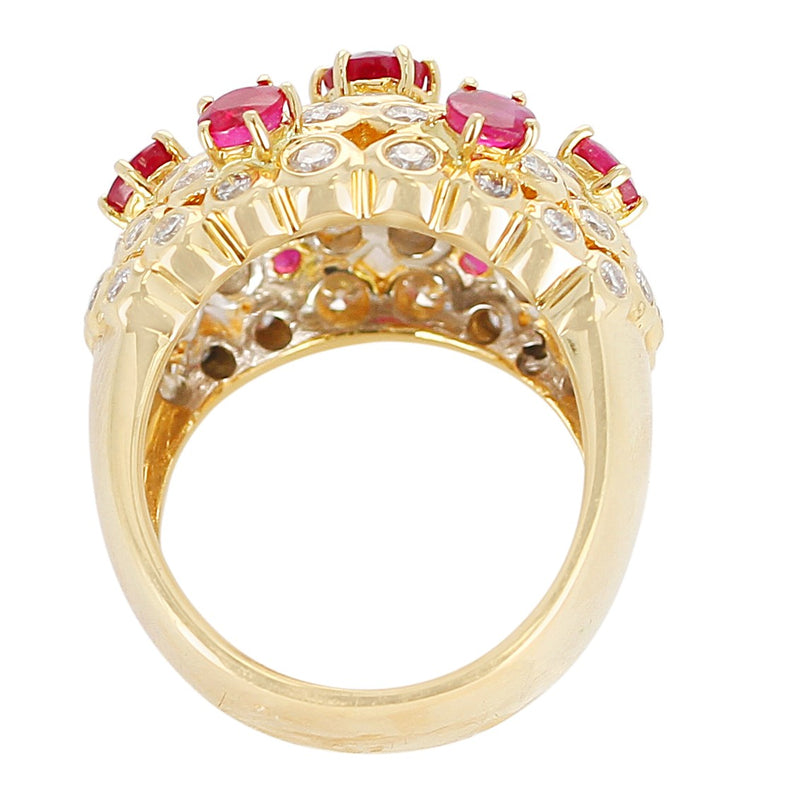 Ruby and Diamond Cocktail Cluster Ring, 18K Yellow Gold