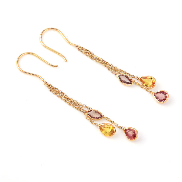 Multi Sapphire Pear Shape Dangling Earrings made in 18 Karat Yellow Gold.