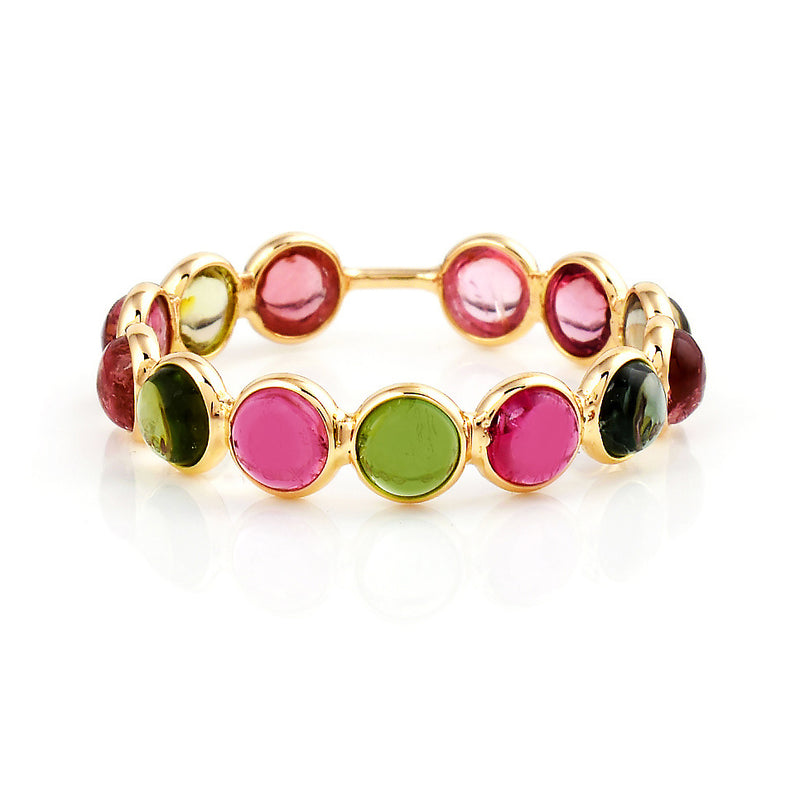 Single Line Round Tourmaline Cabochon Band, 18K Yellow Gold