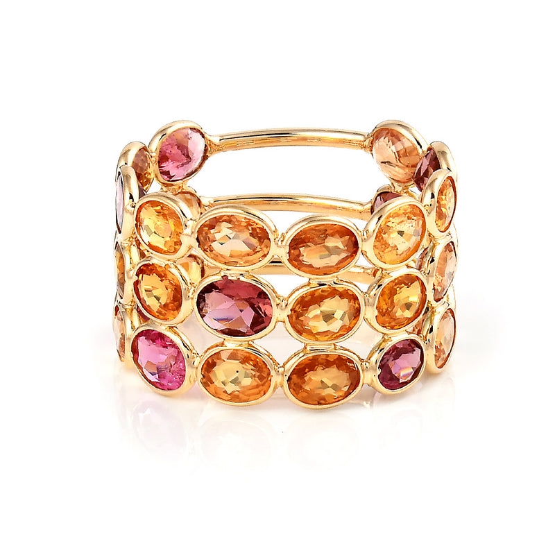 Oval Multi Sapphire Triple Layer Band, 18K Gold