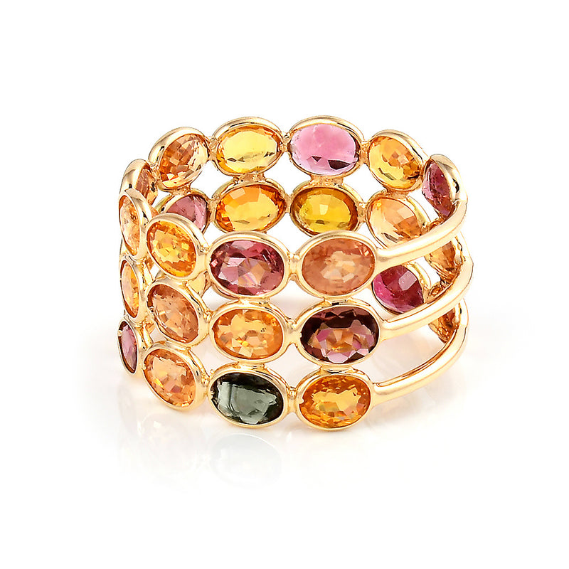 Oval Multi Sapphire Triple Layer Band, 18K Gold