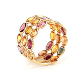 Triple Line Oval Gemstone Stackable Band, Yellow Gold