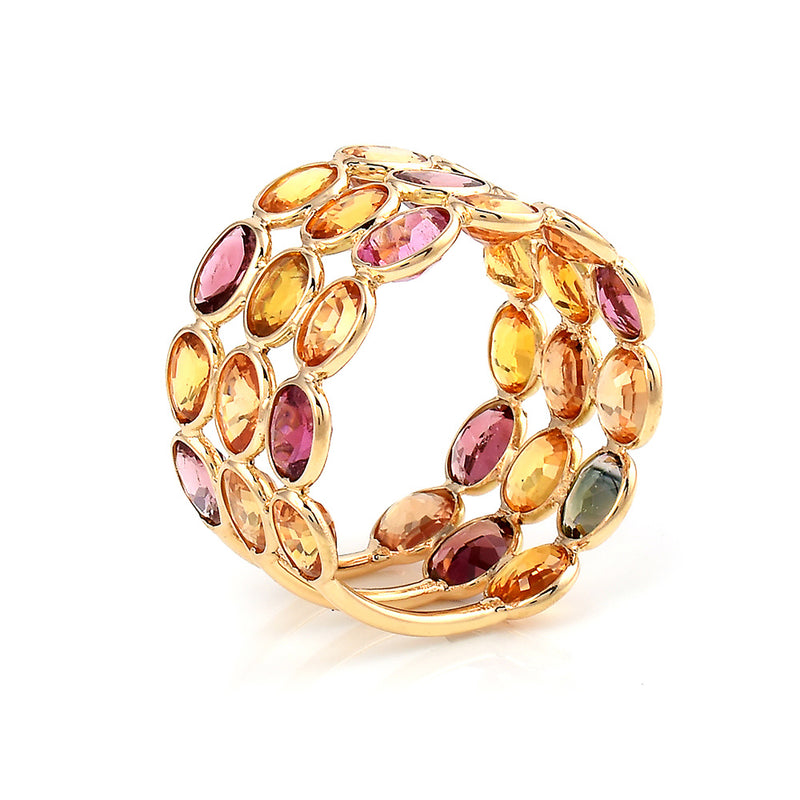 Oval Multi Sapphire Triple Layer Band, 18K Gold