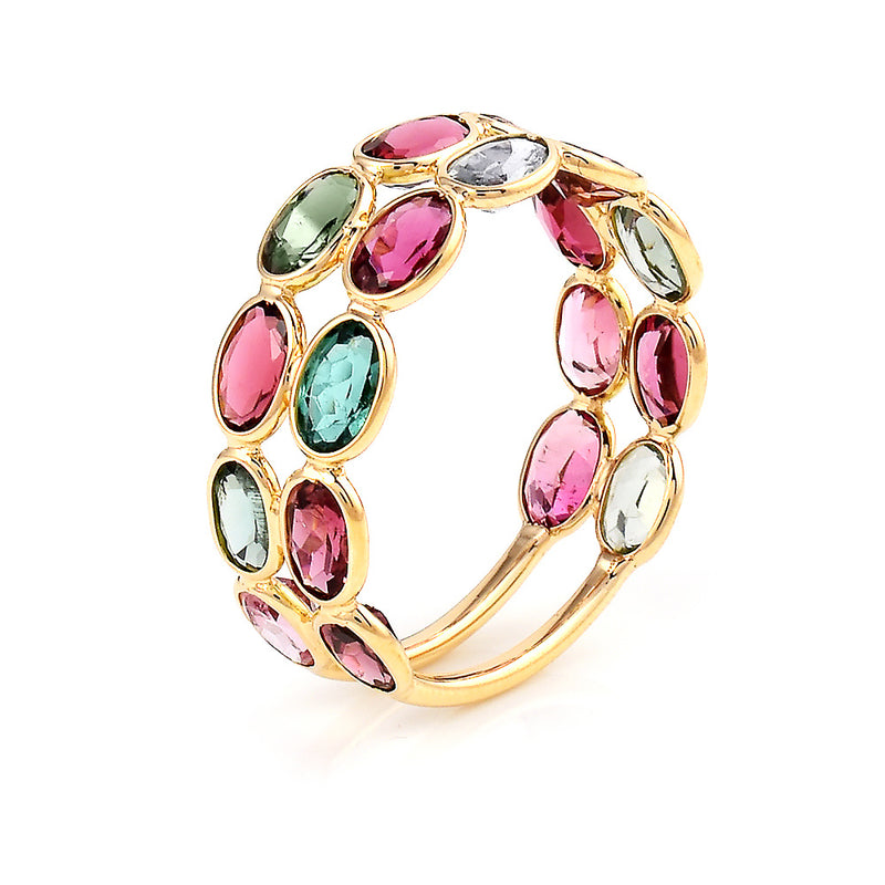 Double Line Oval Tourmaline Band, Yellow Gold