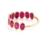 Ruby Oval Shape Ring Band, 18k Yellow Gold