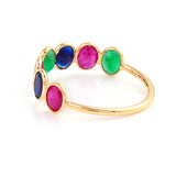 Seven Blue Sapphire Oval Shape Ring Band, 18k Yellow Gold