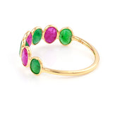 Seven Oval Ruby and Emerald 18K Yellow Gold Ring Band