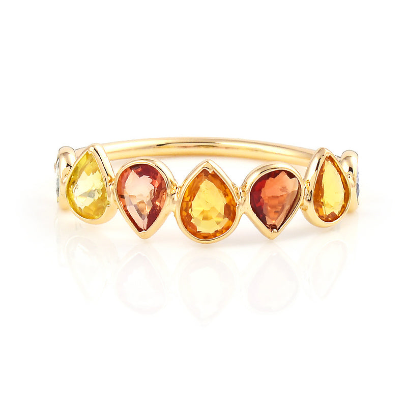 Pear Multi Sapphire single Layer Band, 18K Gold