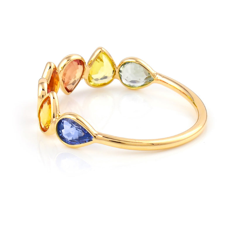 Pear Multi Sapphire single Layer Band, 18K Gold