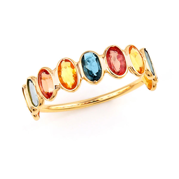 Oval Multi Sapphire single Layer Band, 18K Gold