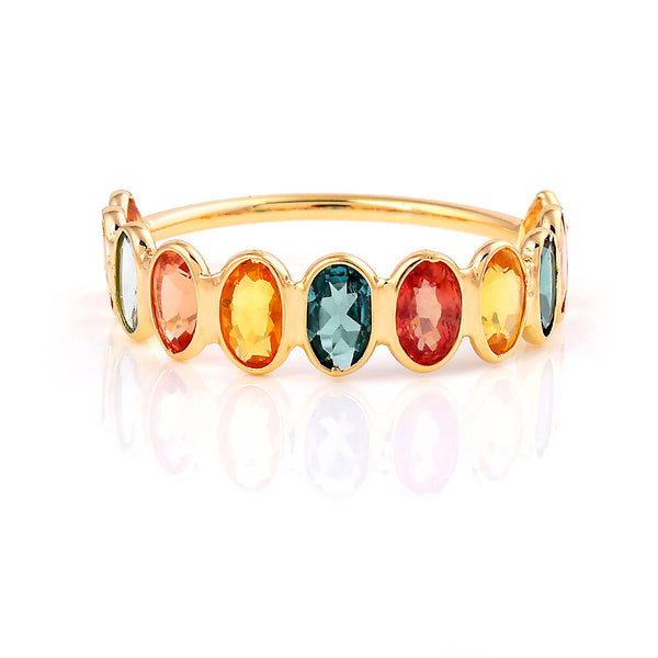 Oval Multi Sapphire single Layer Band, 18K Gold