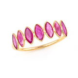 Seven Ruby Marquise Shape Ring Band, 18k Yellow Gold