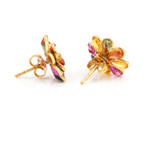 Multi Sapphire Pear Shape Bezel Set Floral Earrings made in 18 Karat Yellow Gold.