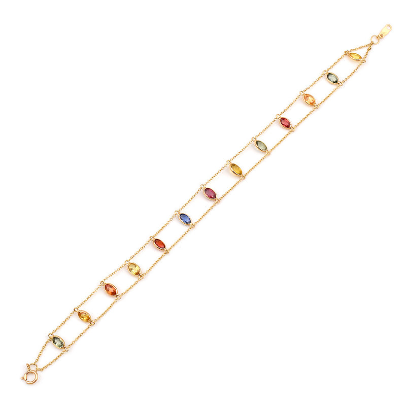 Oval Multi Sapphire Double Line, 18k Yellow Gold Bracelet