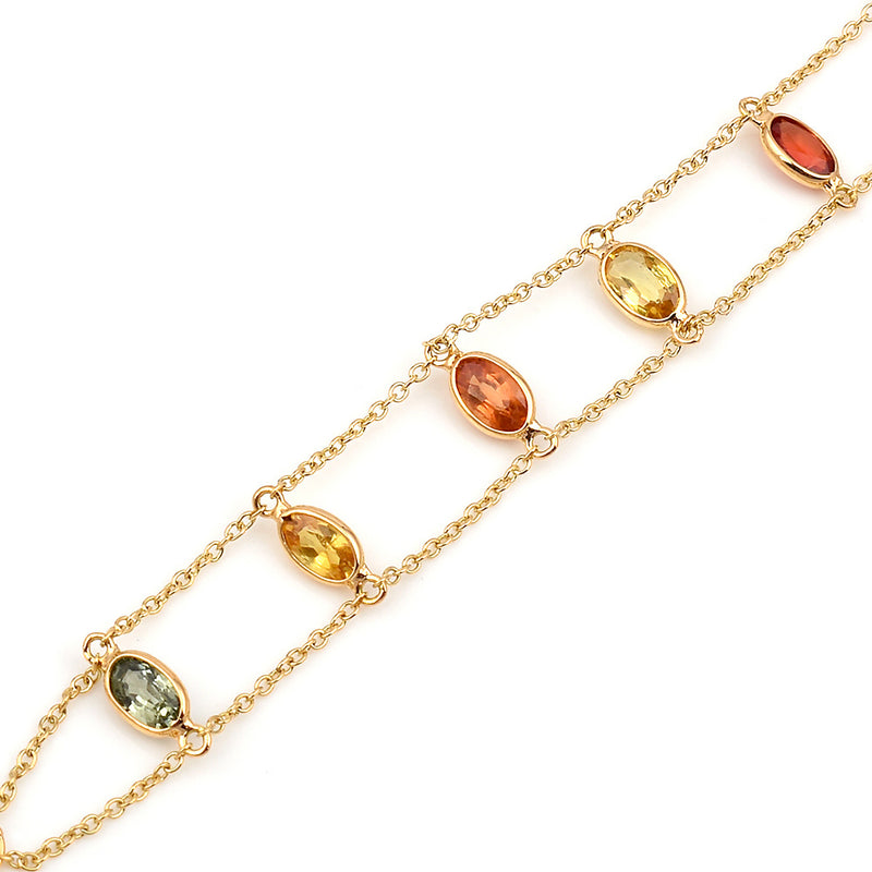 Oval Multi Sapphire Double Line, 18k Yellow Gold Bracelet