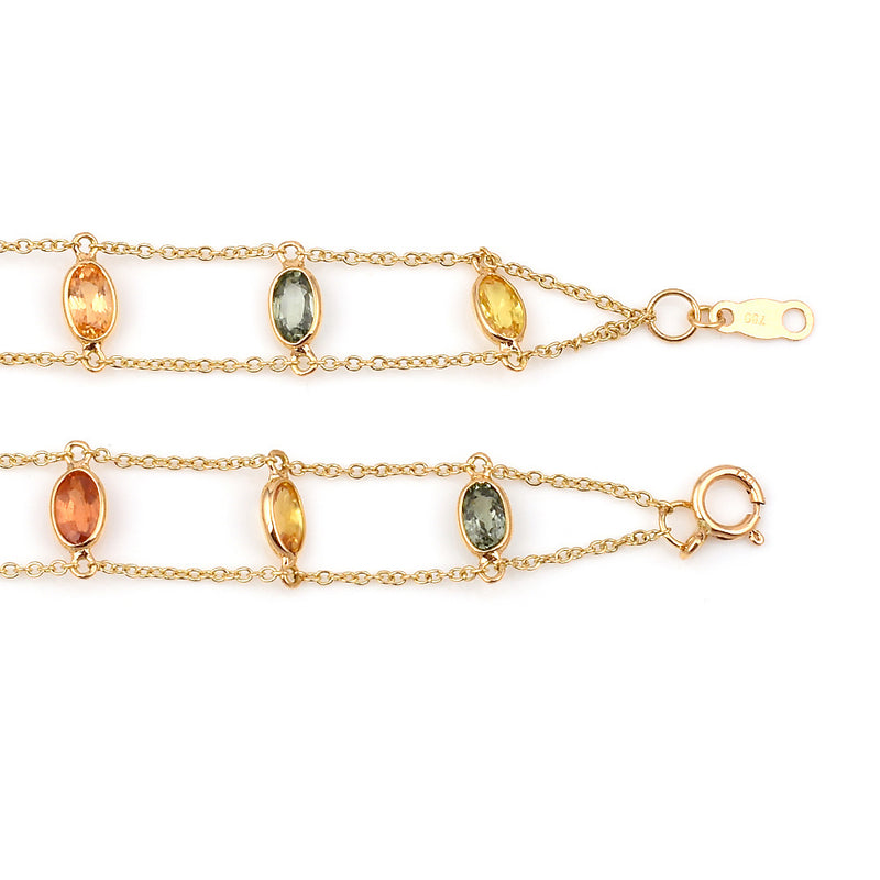 Oval Multi Sapphire Double Line, 18k Yellow Gold Bracelet