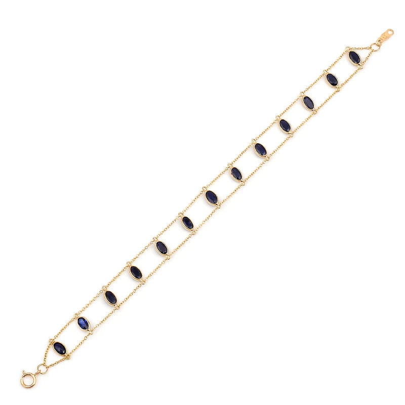 Oval Multi Sapphire Double Line, 18k Yellow Gold Bracelet