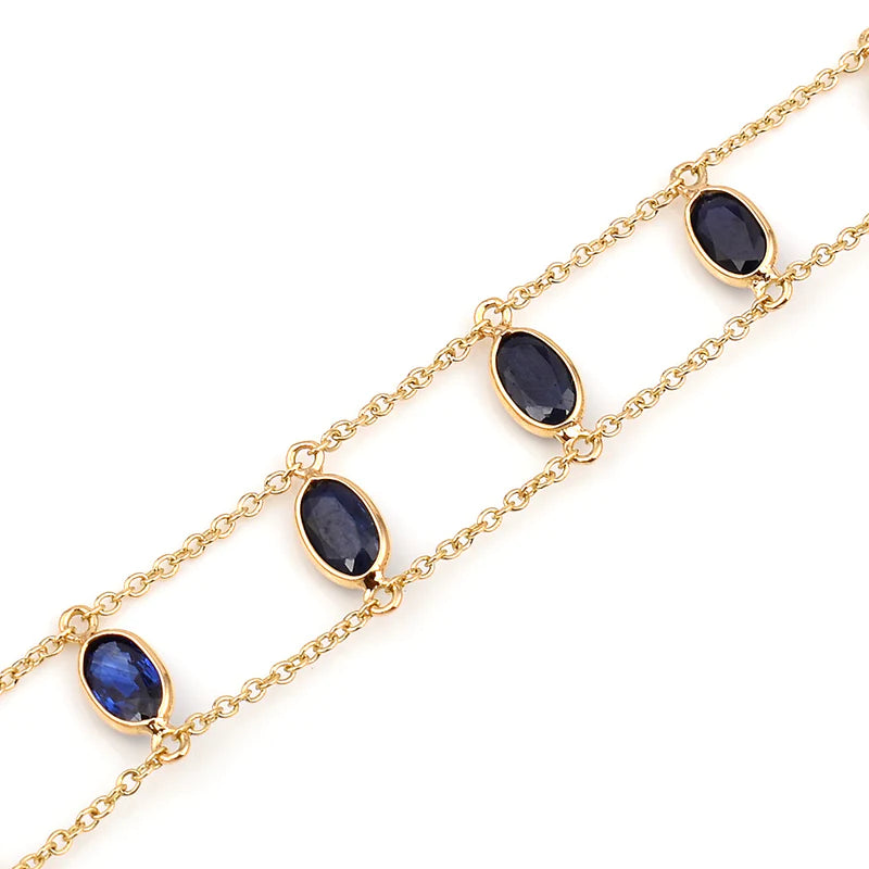 Oval Multi Sapphire Double Line, 18k Yellow Gold Bracelet