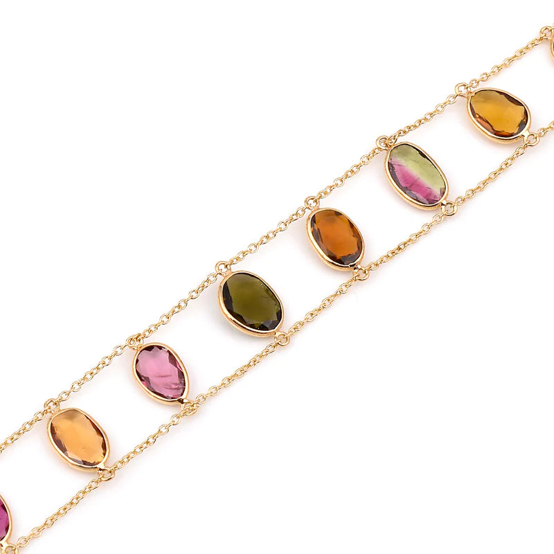 Oval Multi Sapphire Double Line, 18k Yellow Gold Bracelet