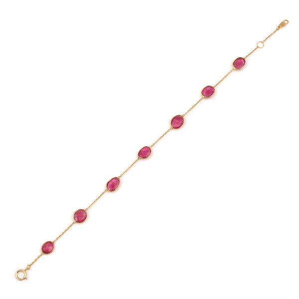 Oval Ruby Single Line, 18k Yellow Gold Bracelet