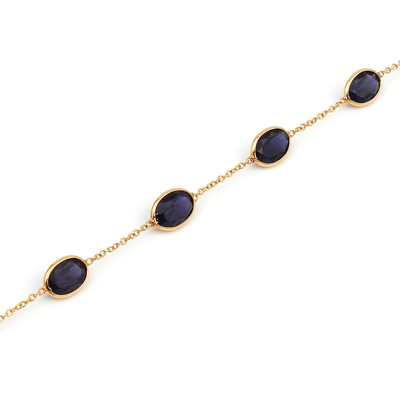 Oval Blue Sapphire Single Line, 18k Yellow Gold Bracelet