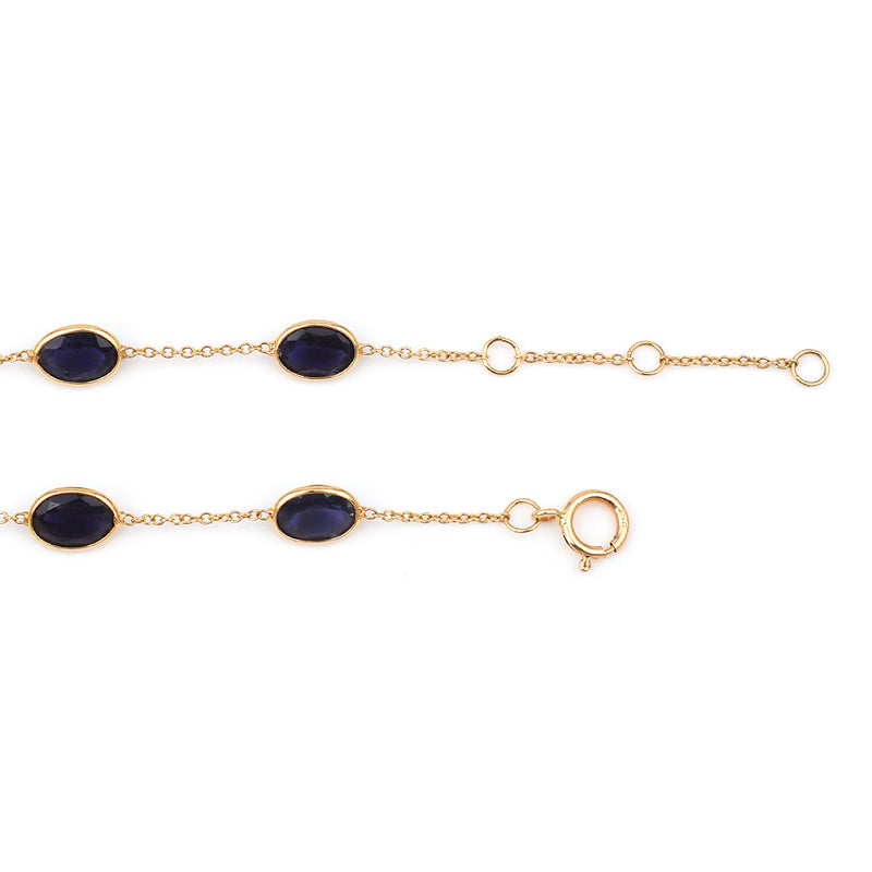Oval Blue Sapphire Single Line, 18k Yellow Gold Bracelet