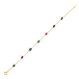 Oval Emerald, Ruby, Sapphire Single Line, 18k Yellow Gold Bracelet