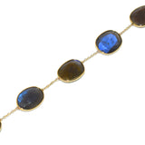 Mixed Shape Labradorite Single Line 18k Yellow Gold Adjustable Bracelet